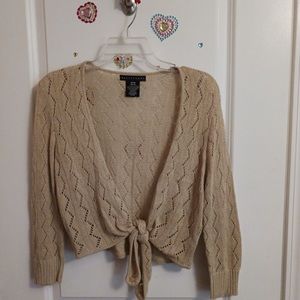 Easy cardigan.Beautiful over any outfit. Tan with discreet gold sparkles.Unique.